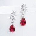wholesale [925 Silver Gold Plated] Cross-border independent station hot-selling 3-carat lab-grown ruby with moissanite pear drop earrings-0-0