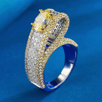 wholesale 925 Silver ZHUO ZHI FAN Jewelry High Carbon Diamond 6*8 Oval Ring Women Creative Personality Exaggerated European and American Cross-Border Luxury Style-R651 Yellow Diamond No. 8