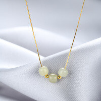 wholesale New S925 silver natural Hetian jade necklace for women, fashionable retro bead pendant collarbone chain, Chinese-style accessory-Hetian Jade Necklace>925 Silver