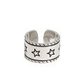 wholesale S925 Sterling Silver Vintage Retro Distressed Five-Point Star Open Adjustable Ring for Women-0-4