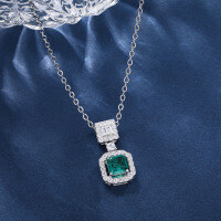 wholesale 925 Sterling Silver Plated with Real Gold, High-Quality Lab-Created Emerald Necklace and Earrings Set, Fine Craftsmanship-necklace