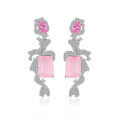 wholesale S925 Sterling Silver Niche Design Natural Topaz Earrings with Purple, Yellow, and Pink Crystal Inlays, Large Carat Colored Gemstone Earrings-0-0