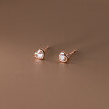 wholesale S925 silver women's small and simple heart earring with single diamond, heart-shaped elegant jewelry M01588-0-3