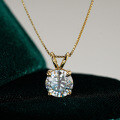 925 Sterling Silver Four-Prong Pendant Moissanite Necklace Classic 14K Gold Plated 1 Carat-0-4