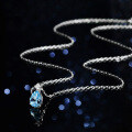 Sterling Silver Lab Blue Topaz Moissanite Necklace, 1ct Geometric Teardrop Pendant-0-0