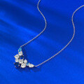 wholesale S925 Silver Floral Cluster Full Diamond Pendant Fashion Blue Diamond Necklace Collarbone Chain Luxury Advanced Feeling-0-1