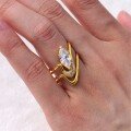 wholesale [Gold] S925 silver stacked marquise moissanite ring with gold hollow curved design, women's hot seller-0-2