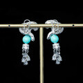 wholesale 925 Silver Gold-Plated Earrings with High-Carbon Diamonds, Cartier Panther Blue Turquoise Tassel, Versatile Jewelry for Women-0-3