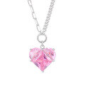 wholesale Metal material European and American style heart necklace for women, lightweight luxurydesign with micro-set pink zirconia collarbone chain, popular on TikTok and social media-0-4