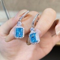 wholesale S925 Sterling Silver Aquamarine Earrings Square Full Diamond Ear Jewelry, Ins Style Simple and Versatile Non-Fading Ear Studs Wholesale-White Diamond-ED134 925 Silver