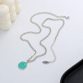 wholesale S925 Sterling Silver Creative Retro Green Round Pendant Letter "Good Luck" Necklace, Ins Korean Style Trendy Jewelry-0-3