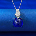 wholesale S925 silver jewelry, European and American new style, 10*10 royal blue sugar loaf necklace pendant, women's collarbone chain-0-3
