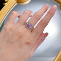 wholesale S925 Sterling Silver 5*5mm Square Purple Diamond Ring for Women, Fashionable Commuter Style, Live Streaming Edition-0-3