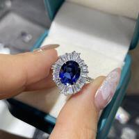 S925 Silver Gold-Plated Lab-Grown 3ct Blue Sapphire T-Square Diamond Engagement Ring-3-carat cultured sapphire ring  US size 8