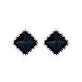 wholesale S925 Sterling Silver Minimalist Small Black Zirconia Stud Earrings, Elegant Black Square Dainty Earrings for Women-0-4