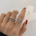 wholesale Sterling Silver Small Bear Ring with Spherical Wave Multi-Layer Design, Fashionable, Minimalist, and Trendy Open Adjustable Ring for Women-0-0