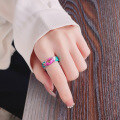 wholesale S925 Silver Antique Matte Ethnic Style Resin Enamel Elegant Lotus Leaf Heart Sutra Ring-0-2