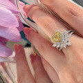 wholesale Metal, Heart-shaped Imported Fancy Color Diamond High Carbon Diamond One Carat Heart-shaped Yellow Diamond Luxury Elegant European and American Ring-0-3