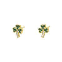 wholesale S925 Sterling Silver European And American Style Creative Color Zircon Small Ear Studs For Women, Unique Design Flower Sun Bee Earrings-E3912-Clover 925 silver