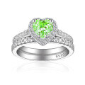 wholesale 925 Sterling Silver 1ct Color Gemstone Heart Combination Set Ring, High-End Luxurious Ice Flower Cut High-Carbon Diamond Heart Gemstone Ring-0-11