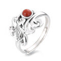 wholesale S925 Sterling Silver Retro Antique Style Inlaid with South Red Agate Wave Pattern Three-Dimensional Ethnic Adjustable Ring-0-5