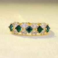 wholesale S925 Silver New Fashionable Colorful Artificial Emerald Row Diamond Ring for Women-R790 Green Diamond No. 6