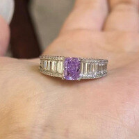 wholesale S925 Sterling Silver High Carbon Diamond Lavender Purple 5*7 Radiant Cut European and American Ring-R914 Lavender Purple No. 6