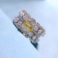 wholesale S925 Sterling Silver Women's Yellow Diamond Inlaid European and American Luxury Geometric Double Row Full Diamond Ring Wholesale-0-2