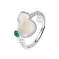 wholesale S925 Sterling Silver Natural Chalcedony Gourd Ring for Women, Chinese Style New Chinese Elegant Retro "Fu Lu Quan" Finger Ring-0-4