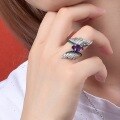 wholesale S925 Silver Designer Vintage Angel Wing Ring Inlaid with Natural Amethyst Gemstone-0-2