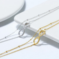 wholesale S925 Sterling Silver Double Layer Figure 8 Lucky Symbol Anklet with Adjustable 14K Gold Accent-14K gold 925 silver