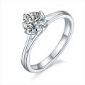 wholesale S925 Sterling Silver Straight Arm Lotus Moissanite Ring Round D Color with Certificate 1 Carat Moissanite Wedding Ring Light Luxury-0-5