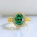 wholesale S925 Sterling Silver New Style Simulated 2-Carat Emerald Ring with High Carbon Diamonds, Unique Design and Elegant-0-1