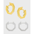 wholesale S925 sterling silver 767 niche minimalist ins-style irregular vertical stripe geometric polygon ear clips for women-0-1