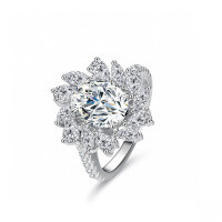 S925 Silver 2ct Oval Moissanite Ring for Women-Set with D-color moissanite (2 carats)  US No. 5