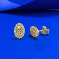 wholesale S925 Silver Gold-Tone Oval Iris Flower Fully Set with Zircon Earrings Vintage Xiaohongshu Live Cross-0-1
