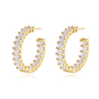 wholesale Metal full rhinestone C-shaped earrings for women, new trendy ins minimalist stud earrings for cross-border wholesale-Gold-colored silver with zircon