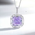 925 Silver Iced Flower Necklace with Full-Cut Radiant High-Carbon Diamonds in Purple, Yellow, and Pink-0-9
