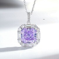 925 Silver Iced Flower Necklace with Full-Cut Radiant High-Carbon Diamonds in Purple, Yellow, and Pink.-Lavender Purple - XL061  Single Pendant