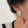 wholesale S925 Sterling Silver Korean Camellia Inlaid Stud Earrings for Women, Small and Chic, Fashionable and Elegant, Trendy with a Premium Feel-0-0