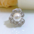 wholesale S925 Silver New Pearl Ring 14mm Shell Pearl Ring for Women, Elegant and Goddess-like Style-0-1