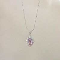 wholesale S925 Sterling Silver French Style Sparkling Violet Ice Flower Zircon Oval Pigeon Egg Pendant Full Diamond Collarbone Chain Multiple Styles-Violet CYXL471 925 silver