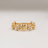 wholesale S925 Silver Plated 14K Gold Floral Design White Zircon Ring, Fresh, Sweet and Cute Style-Flower Ring Mido No. 8