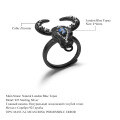 wholesale 925 Silver Adjustable Designer Dark Gothic Ring with Shanhaijing Bull Head Design and Green Agate Inlay-0-7