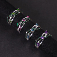 wholesale S925 silver small designer group setting gemstone ring with natural topaz, garnet, and diopside colored gemstones-Natural Amethyst Ring  US size 10 (domestic size 22)