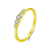 wholesale S925 sterling silver full-body diamond ring, French-inspired lightweight luxury, versatile for daily wear, original women's band, minimalist-BZ0174-Gold>US size 7