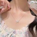 wholesale S925 Sterling Silver Young Girl Sense Butterfly Small Design Fold Pink Diamond High Ice Chalcedony Necklace Sweet Butterfly Collarbone Chain-0-3