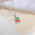 wholesale S925 Sterling Silver Ins Style Minimalist Square Cherry Necklace for Women, Small and Chic Design, Cute and Sweet Collarbone Chain, Versatile-0-2