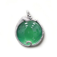 wholesale Metal material: 925 silver gold-plated Pendant with high-carbon diamond Muzo green natural chalcedony, new Chinese-style jewelry for women-Natural chalcedony 925 silver