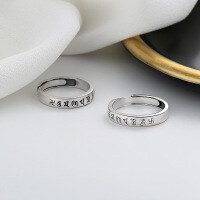 wholesale S925 Sterling Silver Retro Vintage Matte Polished Craft Six Words Mantra Ring Literary Ethnic Style Index Finger Ring-688J/polished about 4.g> opening adjustable